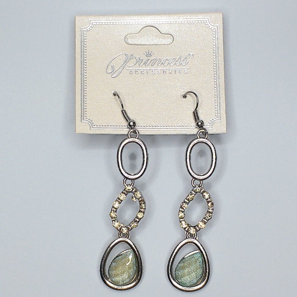 Light Green / silver color dangle Earrings with light green/white rhinestone cry